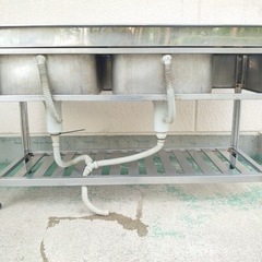 【中古】2槽シンク　W1500サイズ　業務用シンク　厨房機器　厨房　飲食店の画像