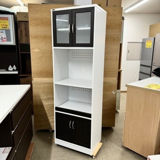 【美品‼️】定価22,800円♪ 佐藤産業 58cm幅レンジボード 食器棚 キッチン収納家具 木目調ダークブラウン♪