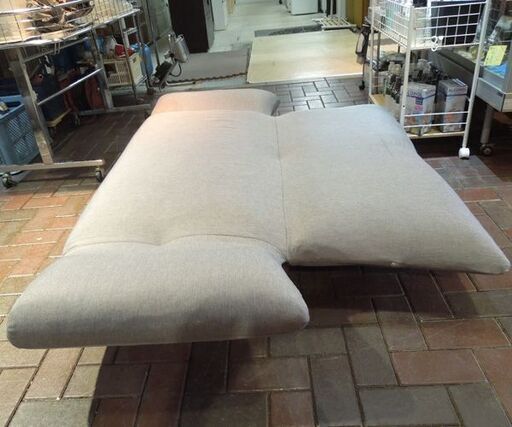 2人掛け リクライニングソファ ローソファ 布製 グレー系 クッション1個付き フラット 札幌市東区 新道東店