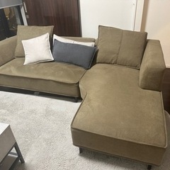 関家具｜SEKI FURNITURE 左カウチソファ コモル（カーキ/2人掛け右肘ソファ＋左肘カウチ/約幅226×奥行84~150×高さ62×座面高さ38cm）の画像