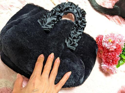 新品♡黒♡柔らか♡ふかふか♡しっかりした♡持ち手フリル♡姫♡バッグ
