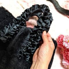 新品♡黒♡柔らか♡ふかふか♡しっかりした♡持ち手フリル♡姫♡バッグの画像