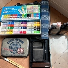 習字セット、彫刻刀セット、絵の具おまけ付きの画像