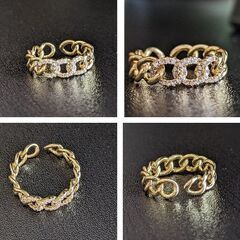 ゴールド/ラインストーンオープンリング（新品）の画像