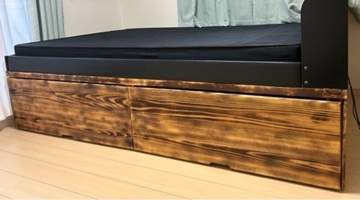 ダブルベッドとベッド下収納　ベッドフレーム　ロングサイズ ダブルベッド マットレス付き