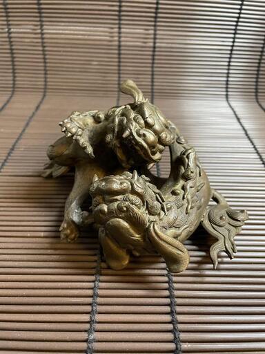 獅子』唐金 時代 置物 喧嘩獅子