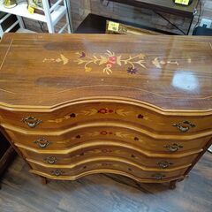 [き]昭和レトロ　女の子　犬　チェスト　大恵産業 イタリア製 象嵌細工 4段チェスト アンティーク 猫脚 クラシック