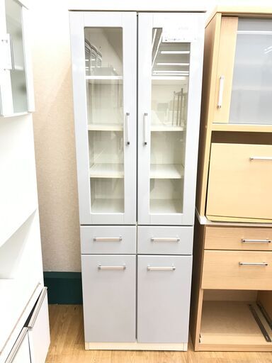 ★ジモティ割あり★  食器棚 グレー H180×W58×D41 クリーニング済み KJ4982