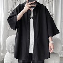 【新品未使用】夏服 シャツ メンズ ゆる 七分袖 シャツ半袖 黒...