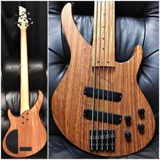 美品 5弦 フレットレス ベース BASS 木目 アクティブ 音出確認済