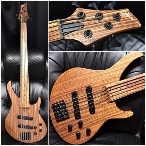 美品 5弦 フレットレス ベース BASS 木目 アクティブ 音出確認済