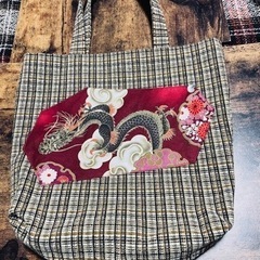 ⑤ ドラゴン　龍　辰　和風　和柄　手さげカバン　キャンバストート...