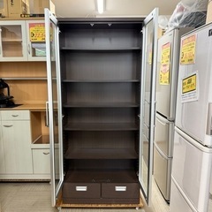 【超美品‼️】ニトリ 80cm幅キャビネット コレクションボード 本棚 書棚 多目的棚 ケース 引き出し収納付き 木目調ダークブラウン♪の画像