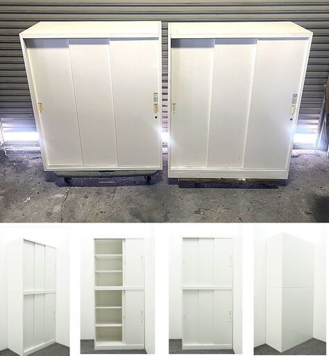 オカムラ レクトライン 3枚引戸2段書庫 ×2台セット　okamura ローキャビネット／引き違い 4B453Y ZA75