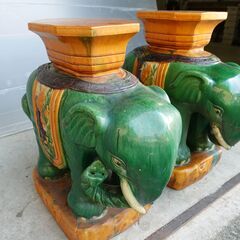 象 陶器  飾り台 花台 置物 フラワースタンド アジアン アンティーク インテリア オブジェ 【２体セット】の画像