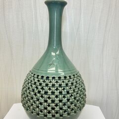 熊峰 作 　鶴　 高麗　 青磁 飾り壺　鶴の絵　工芸品　インテリ...