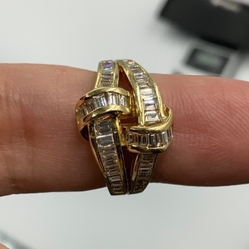 K18 18金　バゲットダイヤ　リング　指輪　5.2g 約11号