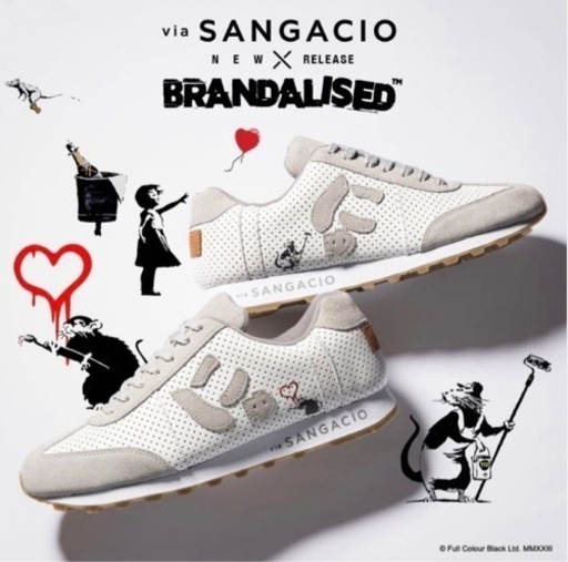 新品未使用 抽選販売 限定コラボ商品 Banksyグラフィティ 『via SANGACIO×BRANDALISED』MOM BRANDALISED （WHITE/GRAY）US9／JP27㎝