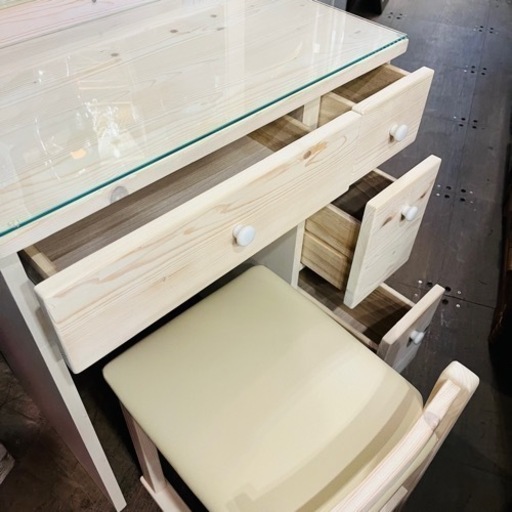 《売約済》【武蔵小山店】ドレッサー 可愛い おしゃれ 白 完成品 1面鏡 スツール付 収納 姫系 ホワイト ナチュラル フレンチ カン