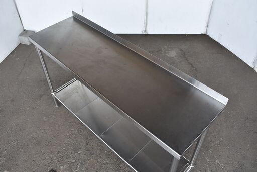 【ヤ取終了12/20】≪yt1255ジ≫ ステンレス作業台 幅140cm 奥行42cm バックスプラッシュ付 バックガード付 2段/棚