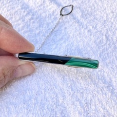 ヴィンテージ　ネクタイピン　緑　瑪瑙 メノウ  シルバー レトロ　黒　タイピンの画像