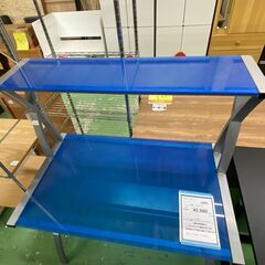 【ドリーム川西店御来店限定】  ガラスデスク ブルー H上1206下704×W980×D586 クリーニング済み 【2001264255600078】の画像