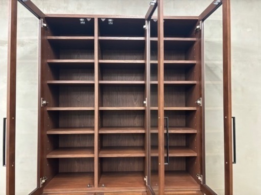 河口家具製作所 食器棚 カップボード キッチンボード フリーボード 本棚 棚 3枚ガラス扉付！120cm