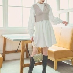 GRL グレイル バックリボンニットビスチェXシャツワンピースセット