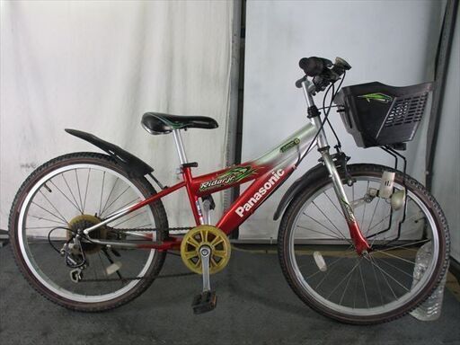 Ｄ491　★10000円★整備済み 中古子供自転車　Panasonic　ライダーJr 【22インチ　赤ｘシルバー 】