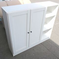 幅113.5㎝ 本棚 扉付き 奥行29×高さ99.5㎝ ホワイト スリム 可動棚板 シェルフ 収納棚 札幌 北20条店の画像