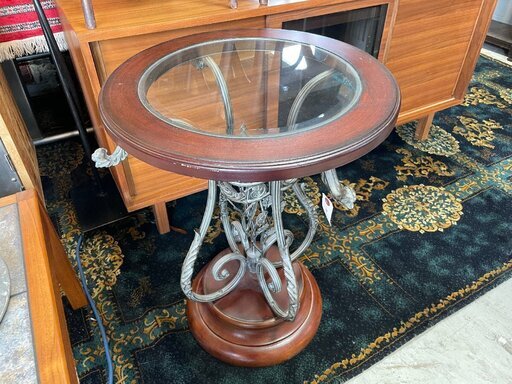 アンティーク/センターテーブル/サイドテーブル/レトロガラス/アイアン