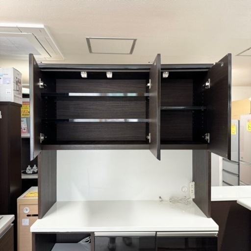 【美品‼️】定価13万♪ ニトリ 120cm幅キッチンボード 食器棚 収納家具 艶あり木目調ダークブラウン♪
