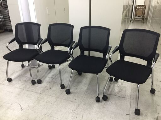 中古　極美品　コクヨ　スタックチェア　スタッキングチェア　会議椅子　ミーティングチェア　オフィスチェア　サテリテチェア　キャスター付　プロスタック　布張り/メッシュ　肘付　4脚セット販売品　愛知　一宮市　 江南市　稲沢市　岩倉市　岐阜　各務ヶ原　羽島　三重　名古屋 グッドプライス一宮