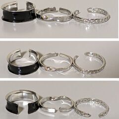 ブラック×シルバー/オープンリング3点セット（新品）の画像