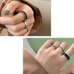 ブラック×シルバー/オープンリング3点セット（新品）の画像