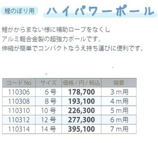 鯉のぼり用アルミポールセット　