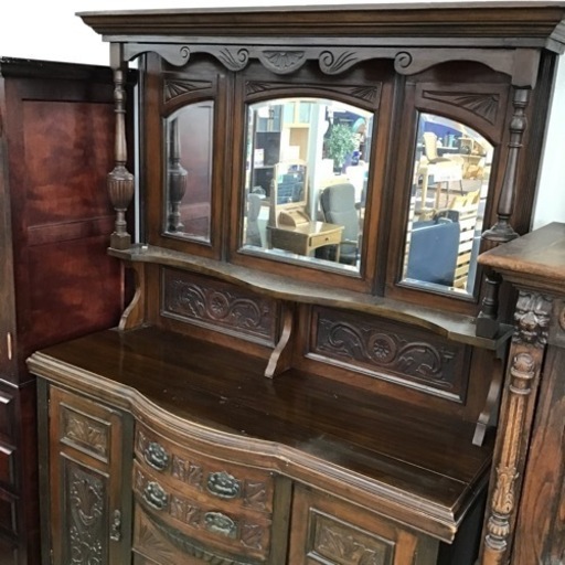 アンティーク ミラーバックサイドボード キャビネット ハイキャビネット 北欧 ゴシック 現状品