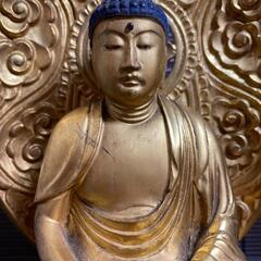 『阿弥陀如来坐像』木彫り　仏像　時代物　高さ38cmの画像