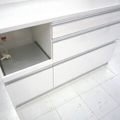 レンジボード キッチンボート 食器棚 横幅 約135cm ホワイト系 ソフト閉止 中古 苫小牧西店の画像