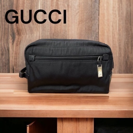 GUCCI グッチ セカンドバッグ ロゴプレート キャンバス×レザー ブラック