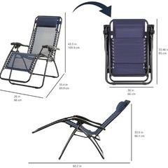 決定済　椅子 キャンプ アウトドア 折りたたみ ゼログラビティーチェア 幅66cm x 奥行104-165cm x 高さ76-110cm チェア　椅子　イス　ネイビー　インフィニティチェア の画像