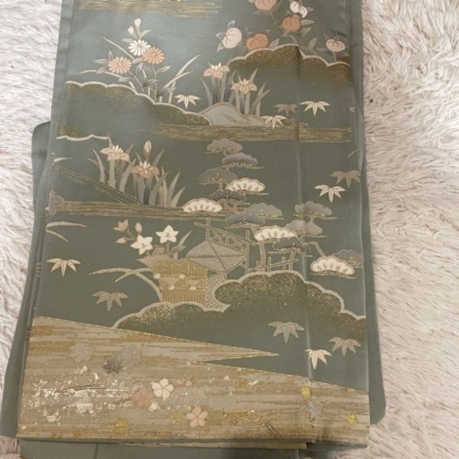 訪問着 薄緑グレー 金彩加工 一つ紋