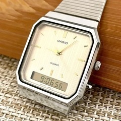 [限定特価品:希少:デッドストック級/稼働品]CASIO カシオ アナデジクォーツ AQ-526/80\'s/ゴールド文字盤/腕時計
