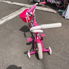 AVIGO トイザらス 子供用自転車 キッズバイク 補助輪付き ピンク ホワイト 手押し付き ガールズ カゴありの画像