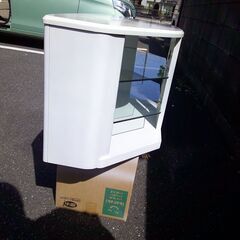 配送可能 美品 テレビ台 パールホワイト  ガラス オープン棚 の画像