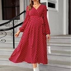 SHEIN マタニティ 水玉模様プリント ランタンスリーブ ベルト