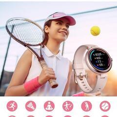 スマートウォッチ レディース 丸型 腕時計 歩数計 生理周期管理 ピンクバンドの画像