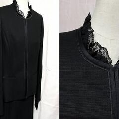 NAPOLINO ブラックフォーマル　15ABR76　未使用　喪服　3ピースセットアップ ジャケットブラウススカート レース 黒 ブラック レディース（3106） の画像