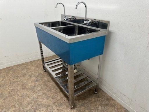 ステンレス　業務用　２槽シンク流し台　蛇口付き　厨房　飲食店　W9００ｘＤ４５０ｘＨ８００ｍｍ