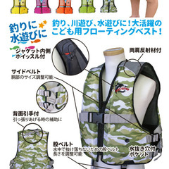 子ども用ライフジャケット(ジュニアフローティングベスト)　もしもの時に安心な笛付きです！の画像